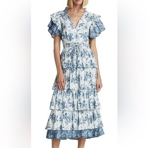 Love The Label Lucia Tiered Open-Back Midi-Dress NEW! SZM msrp $425